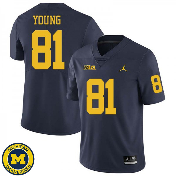 Men Michigan Wolverines #81 Jack Young Navy Jordan Brand Player Jersey